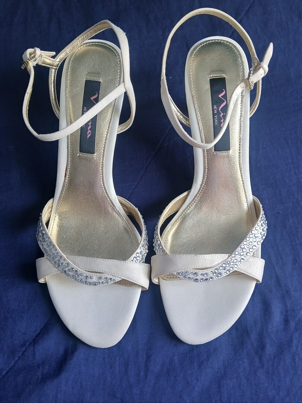 Nina White Rhinestone Crossover Strap Sandals